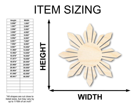 Unfinished Wood Folk Sun Silhouette Shape - Craft - up to 46" - NameSigns.com