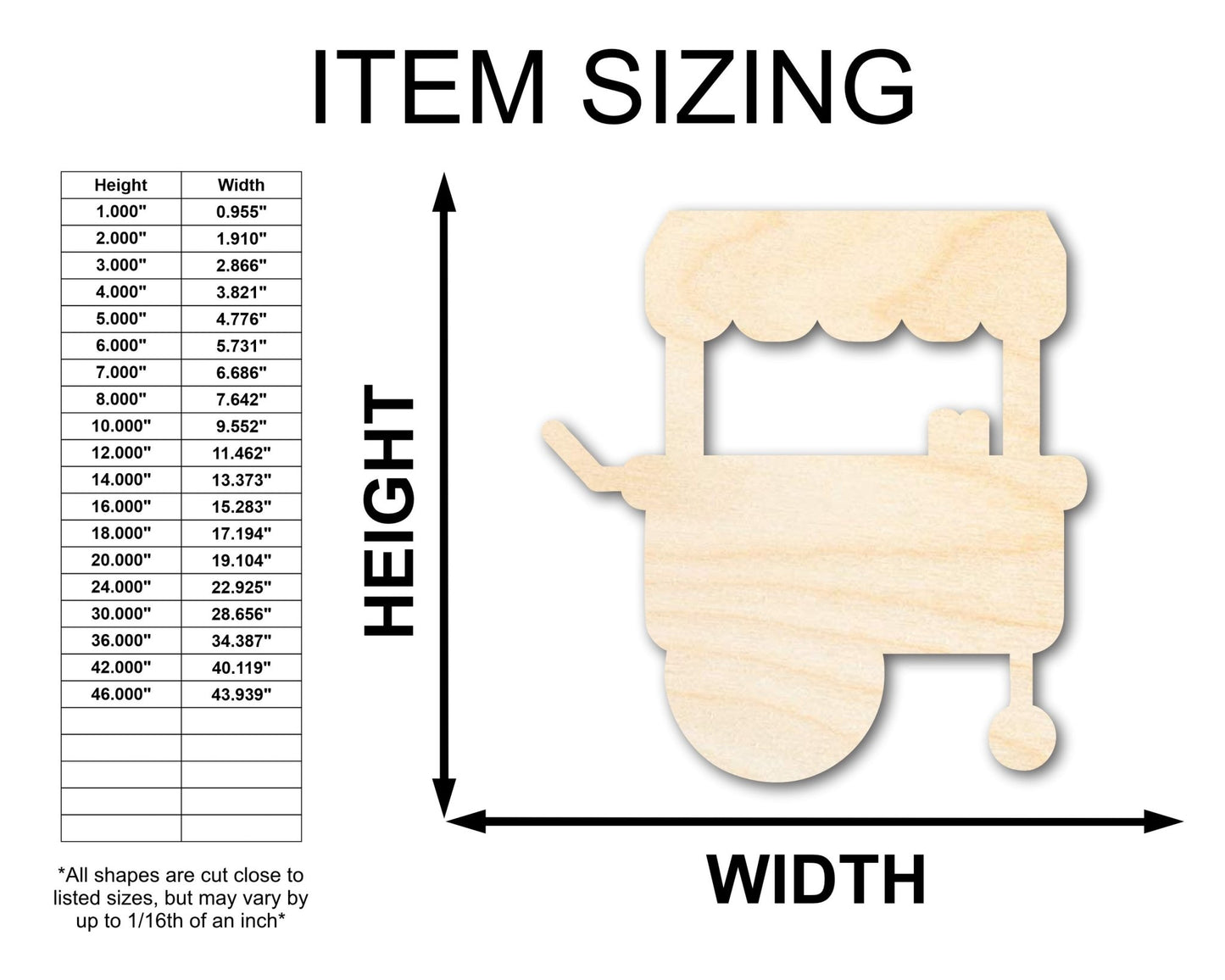 Unfinished Wood Food Stand Shape | Amusement Park | Craft Cutout | up to 46" DIY - NameSigns.com