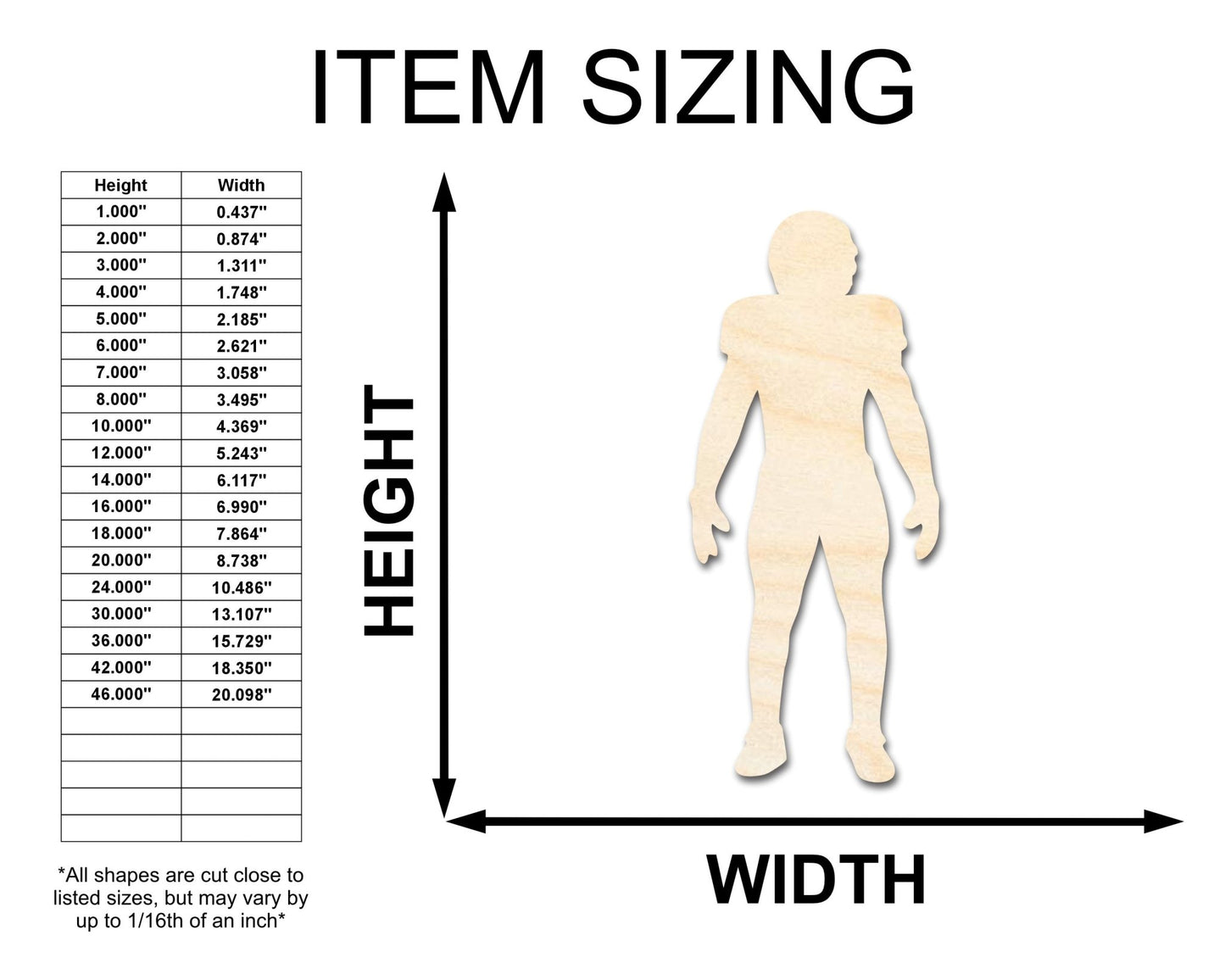 Unfinished Wood Football Player Silhouette | DIY Sports Craft Cutout | up to 46" DIY - NameSigns.com