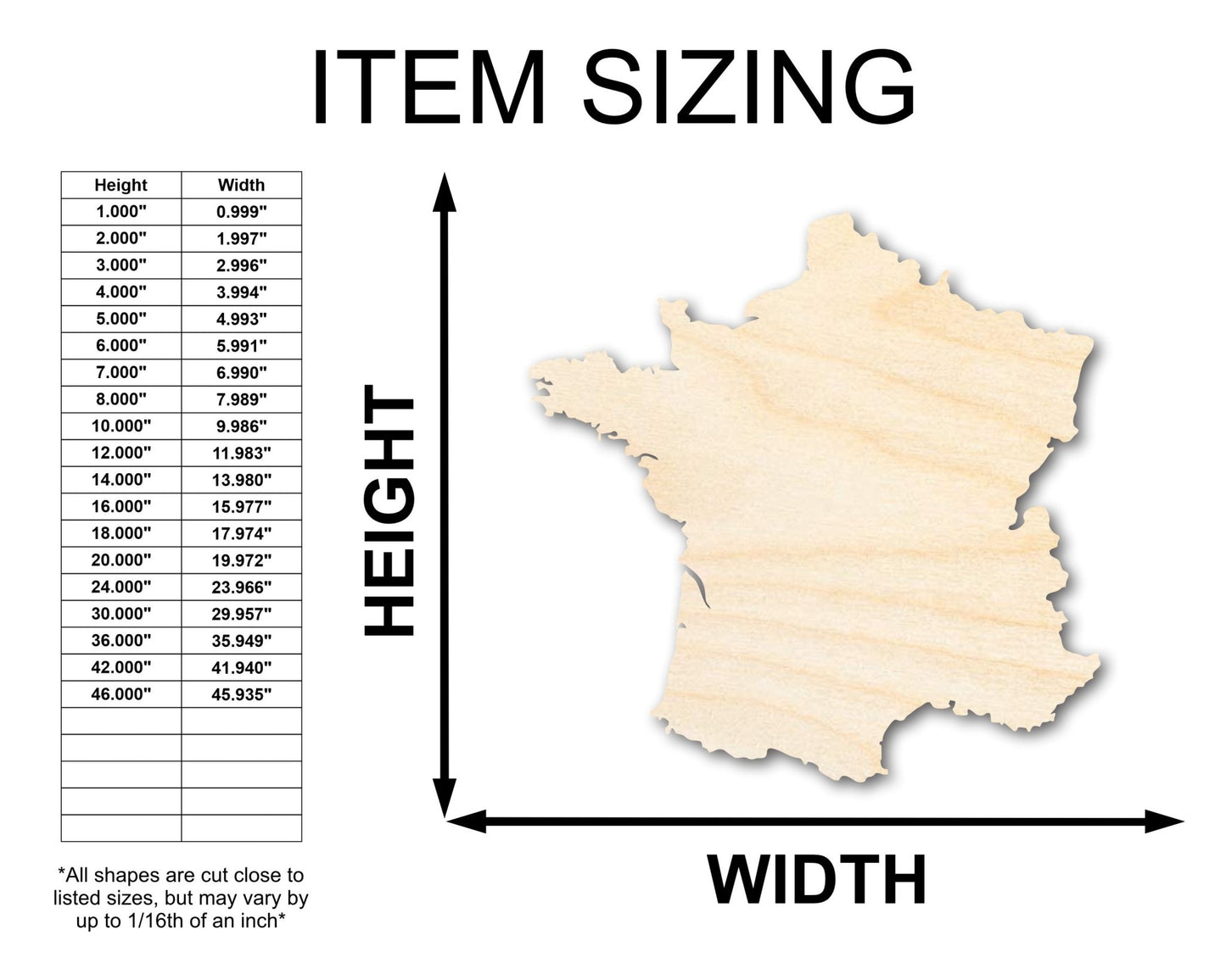 Unfinished Wood France Country Shape - European Craft - up to 46" DIY - NameSigns.com