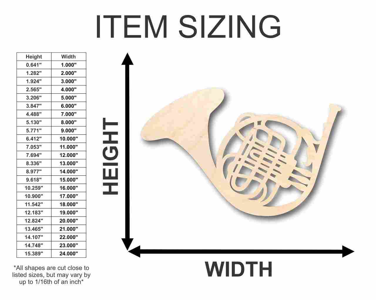 Unfinished Wood French Horn Shape - Music - Craft - up to 46" DIY - NameSigns.com