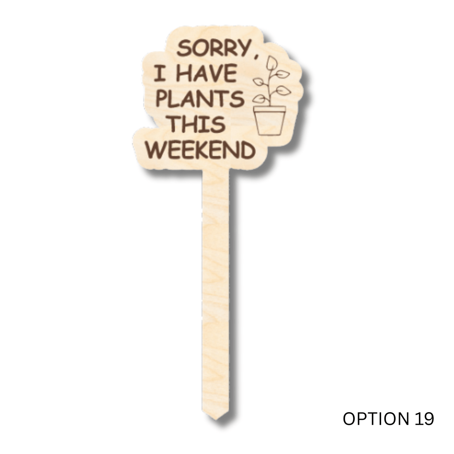 Unfinished Wood Funny Plant Stakes | 24 Options | 5" Tall | 1/8" Wood | Wood Craft Cutout - NameSigns.com