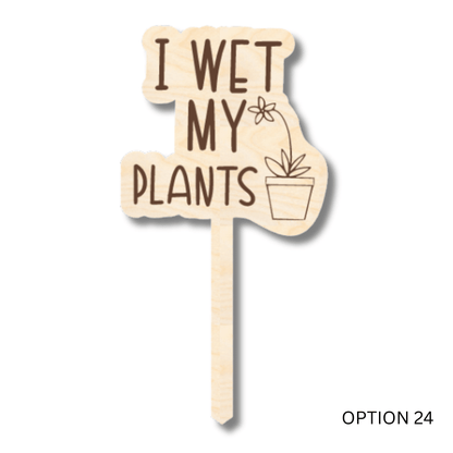 Unfinished Wood Funny Plant Stakes | 24 Options | 5" Tall | 1/8" Wood | Wood Craft Cutout - NameSigns.com