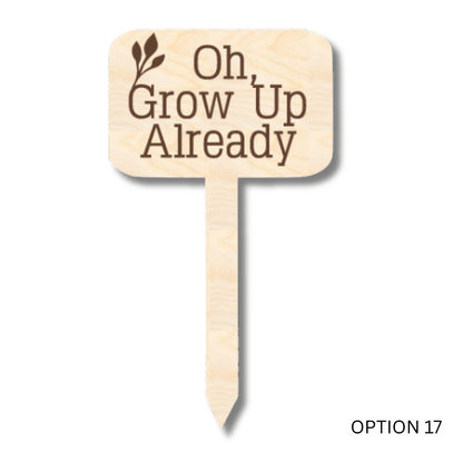 Unfinished Wood Funny Plant Stakes | 24 Options | 5" Tall | 1/8" Wood | Wood Craft Cutout - NameSigns.com