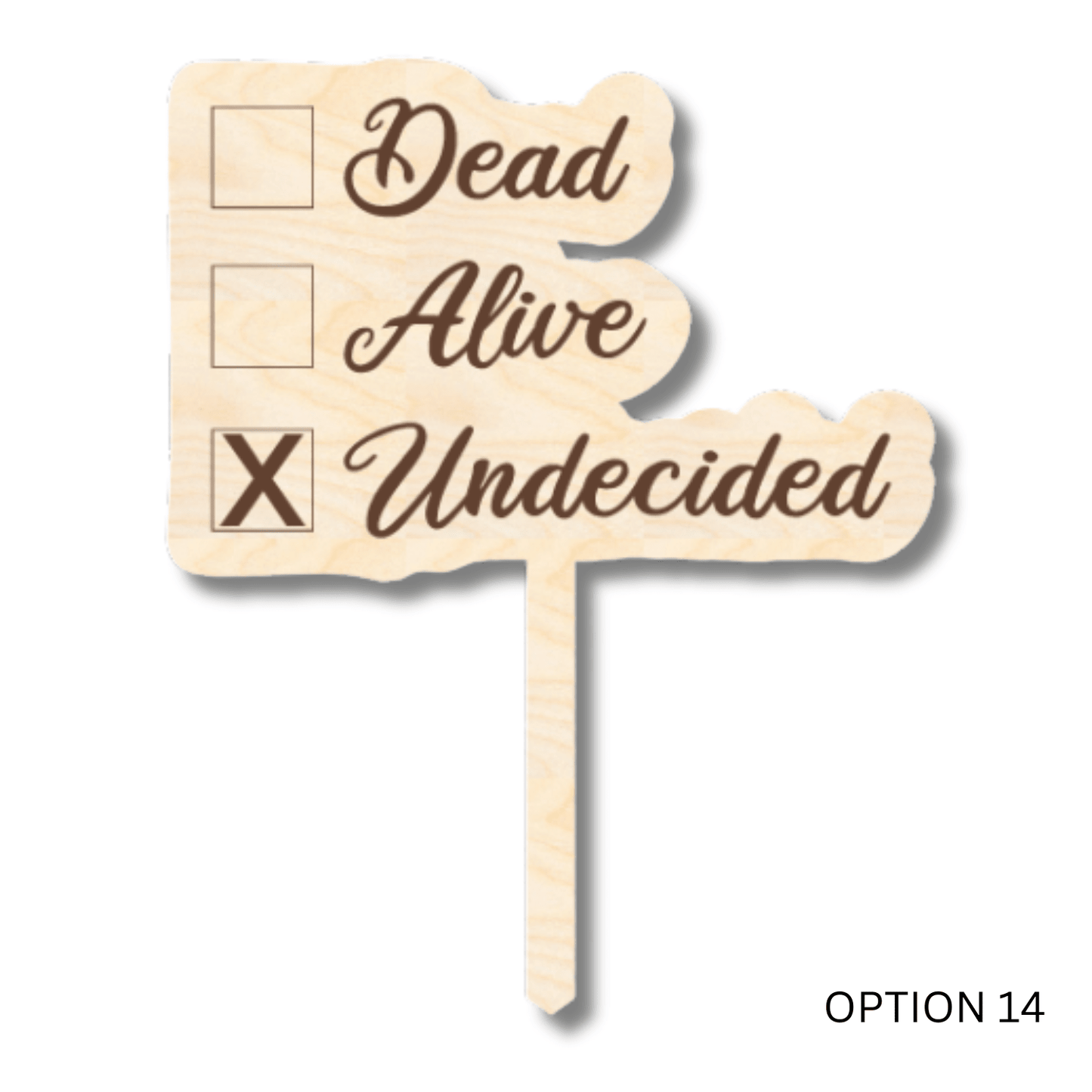Unfinished Wood Funny Plant Stakes | 24 Options | 5" Tall | 1/8" Wood | Wood Craft Cutout - NameSigns.com