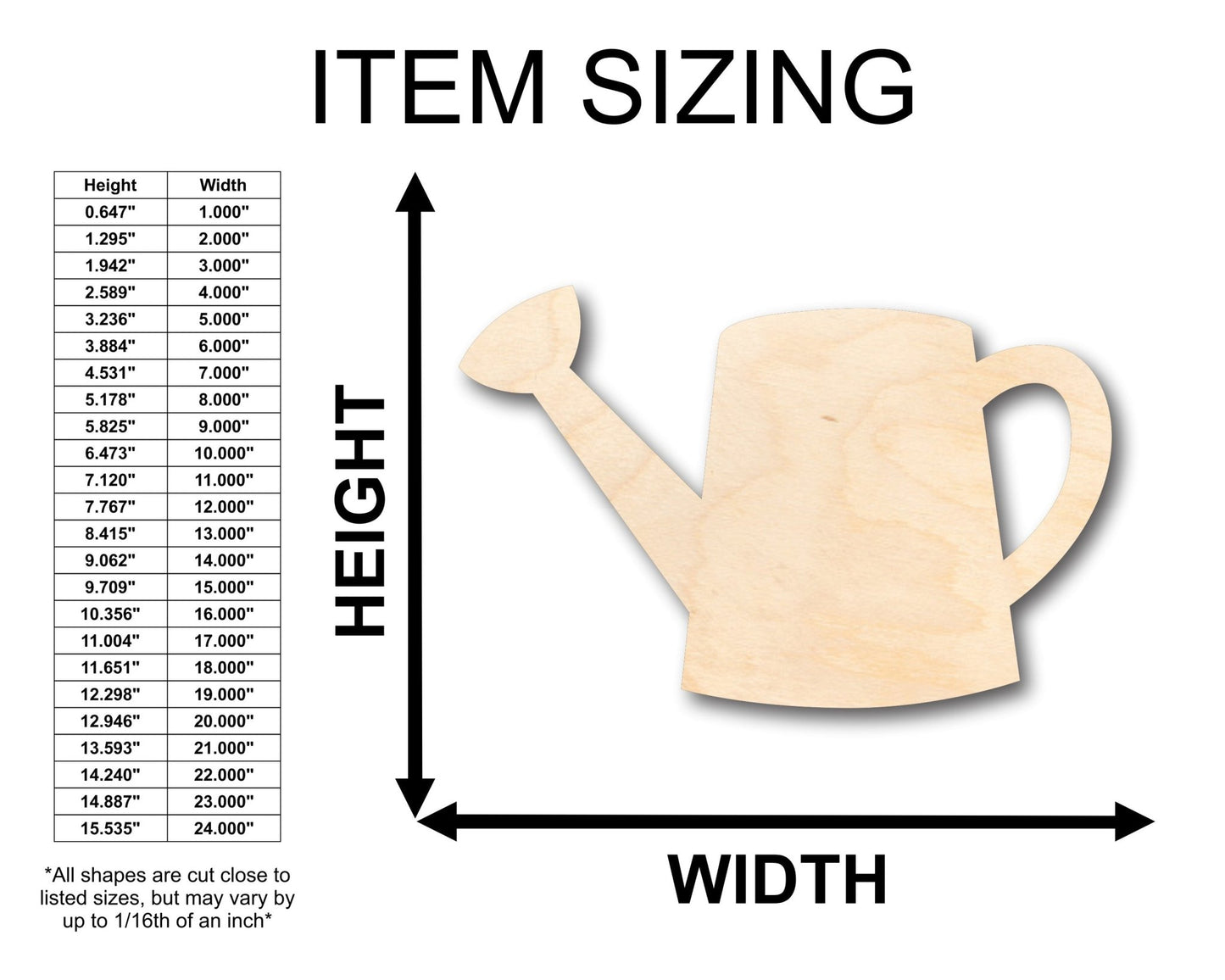 Unfinished Wood Garden Watering Can Shape - Craft - up to 46" DIY - NameSigns.com