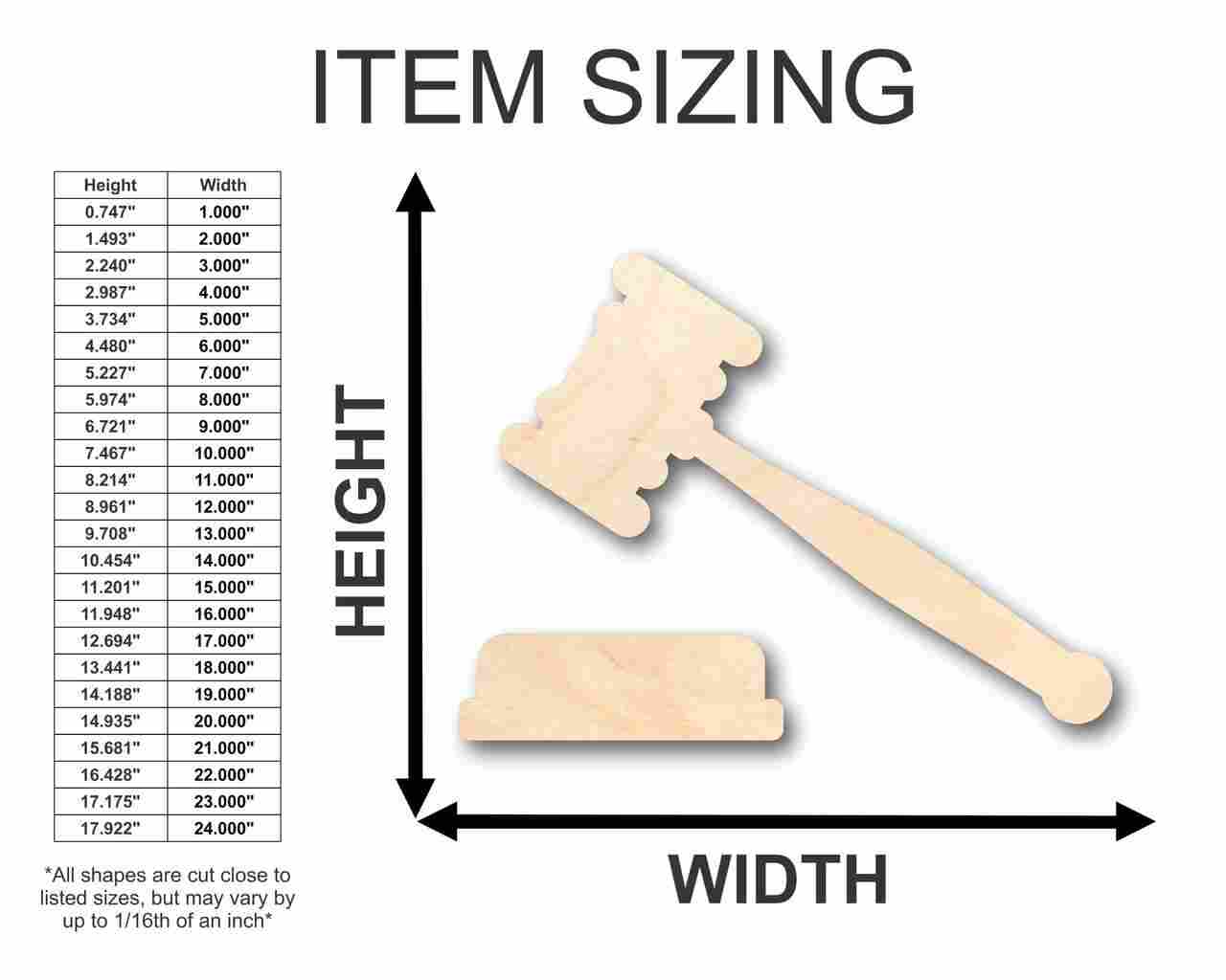 Unfinished Wood Gavel Shape - Law - Courthouse - (2 Piece) Craft - up to 46" DIY - NameSigns.com