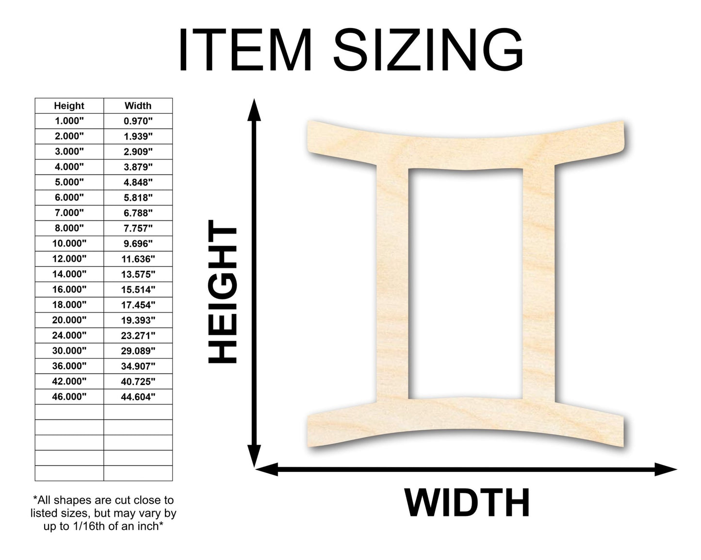 Unfinished Wood Gemini Sign Shape - Zodiac Craft - up to 46" - NameSigns.com