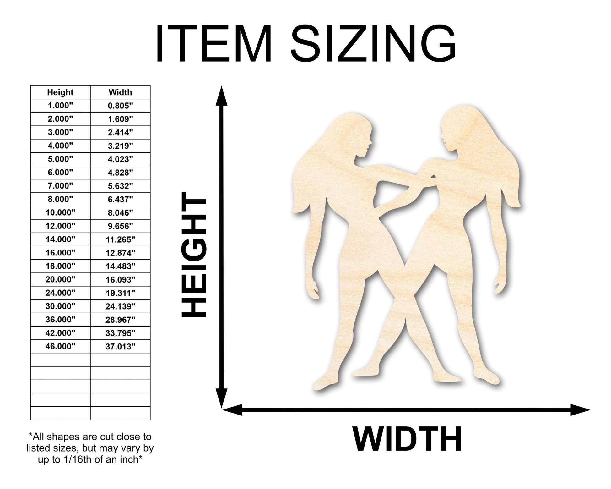 Unfinished Wood Gemini Twins Shape - Zodiac Craft - up to 46" - NameSigns.com