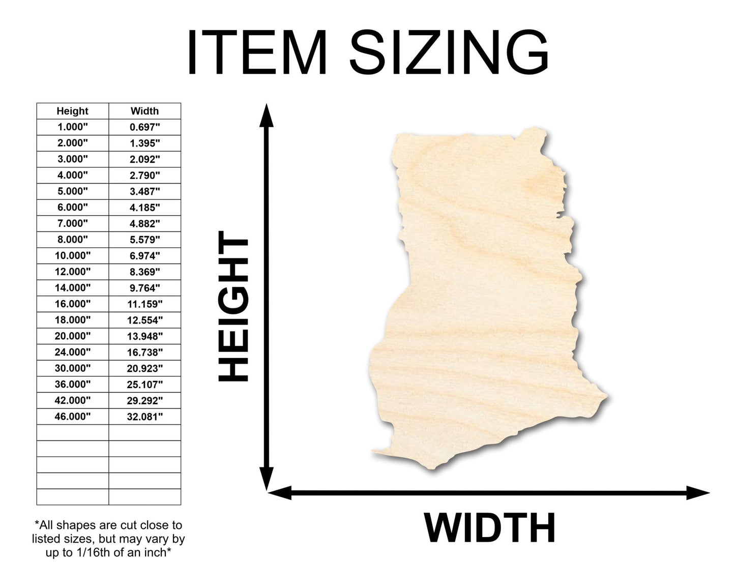 Unfinished Wood Ghana Country Shape - West African Craft - up to 46" DIY - NameSigns.com