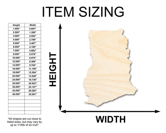 Unfinished Wood Ghana Country Shape - West African Craft - up to 46" DIY - NameSigns.com
