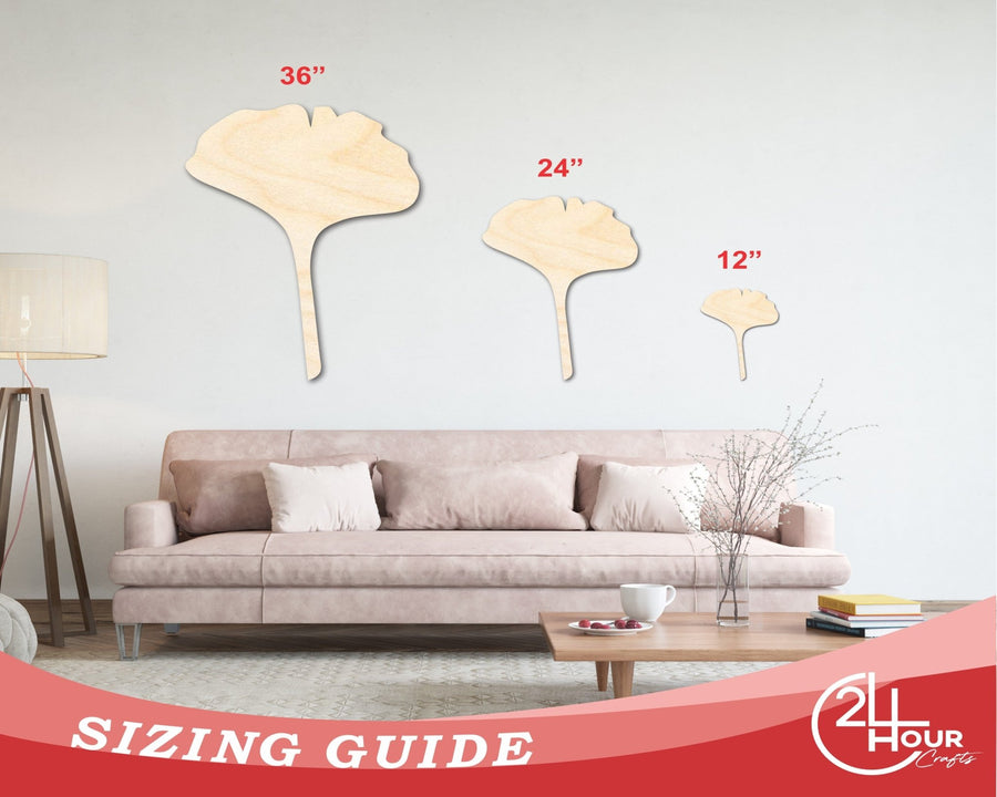 Unfinished Wood Gingko Leaf Shape | Craft Cutout | up to 46" DIY - NameSigns.com