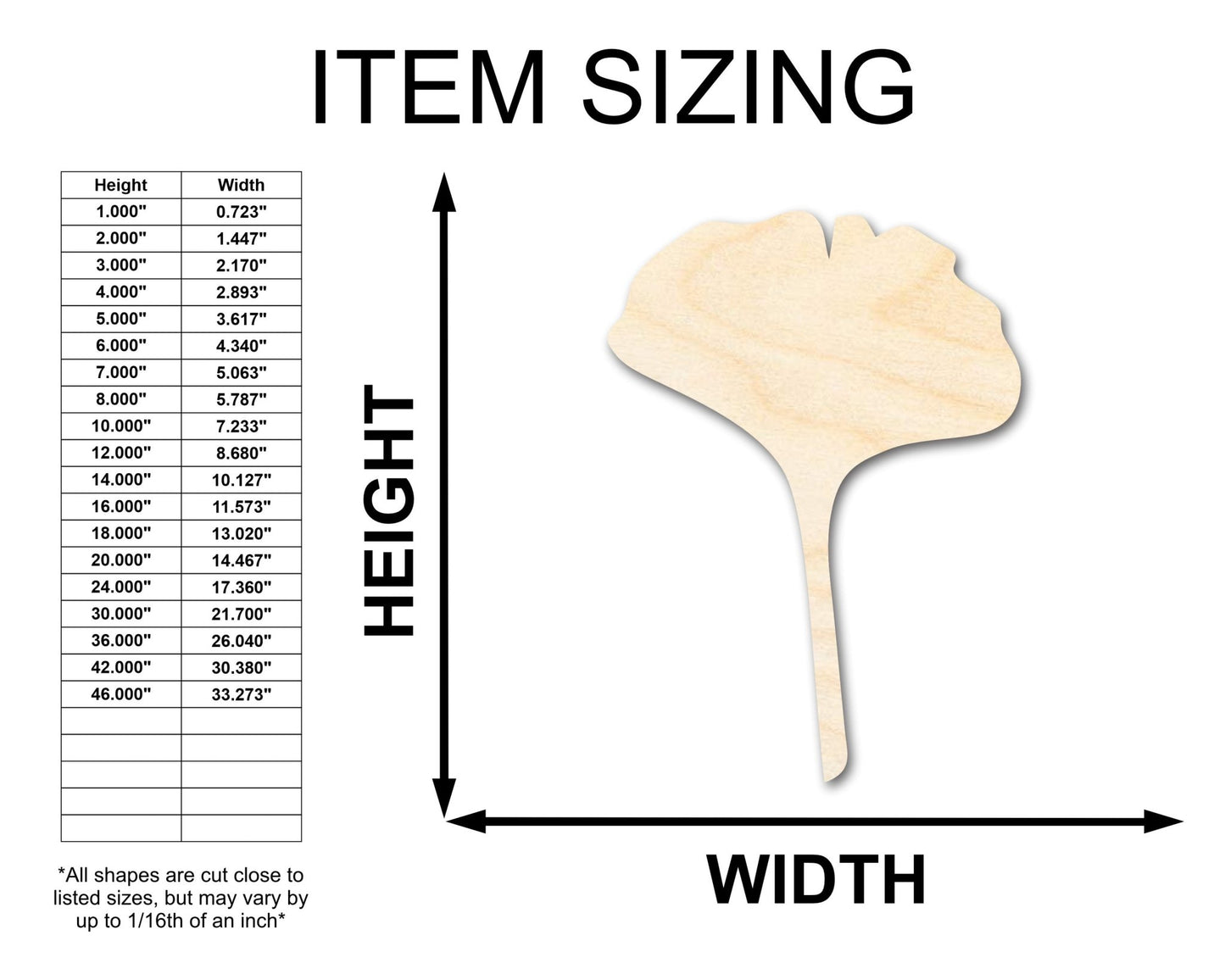 Unfinished Wood Gingko Leaf Shape | Craft Cutout | up to 46" DIY - NameSigns.com