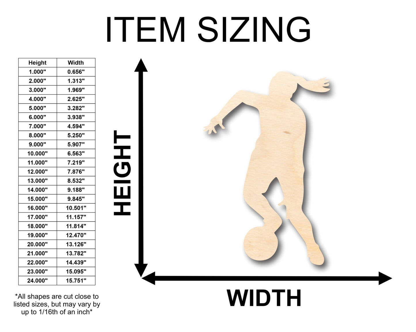 Unfinished Wood Girl Soccer Shape - Craft - up to 46" DIY - NameSigns.com