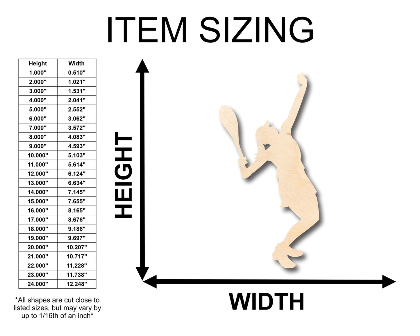 Unfinished Wood Girl Tennis Serve Shape - Craft - up to 46" DIY - NameSigns.com