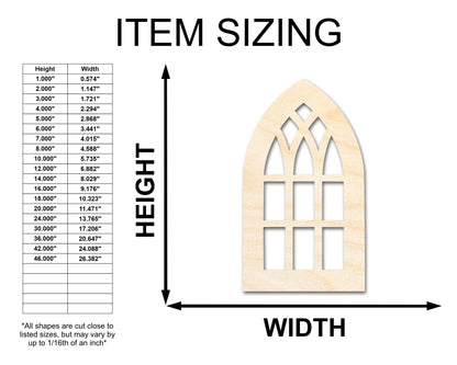 Unfinished Wood Gothic Window Shape | Craft Cutout | up to 46" DIY - NameSigns.com