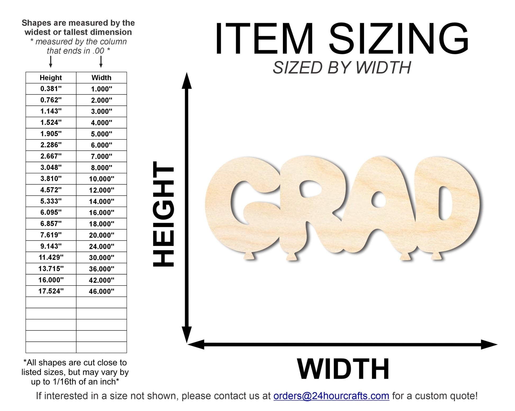 Unfinished Wood Grad Balloons Shape | DIY Craft Cutout | up to 46" DIY - NameSigns.com