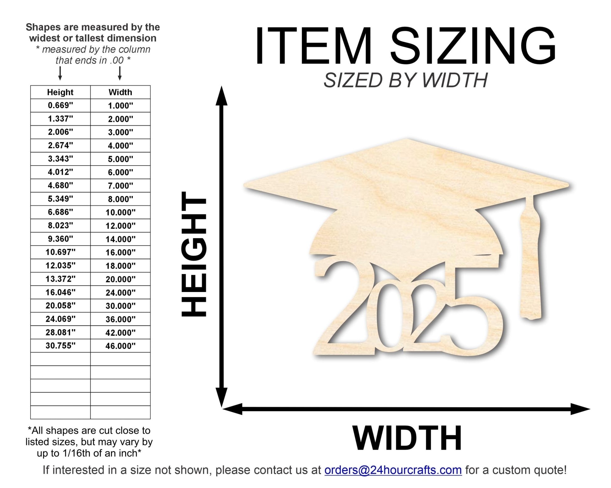 Unfinished Wood Grad Cap 2025 Shape | DIY Craft Cutout | up to 46" DIY - NameSigns.com