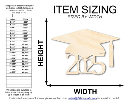 Unfinished Wood Grad Cap 2025 Shape | DIY Craft Cutout | up to 46" DIY - NameSigns.com