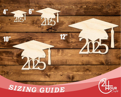 Unfinished Wood Grad Cap 2025 Shape | DIY Craft Cutout | up to 46" DIY - NameSigns.com