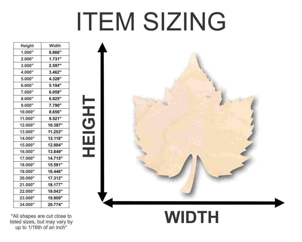 Unfinished Wood Grape Leaf Shape - Fruit - Food - Craft - up to 46" DIY - NameSigns.com