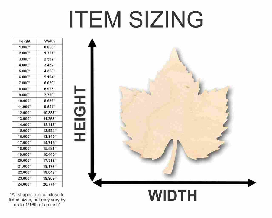 Unfinished Wood Grape Leaf Shape - Fruit - Food - Craft - up to 46" DIY - NameSigns.com