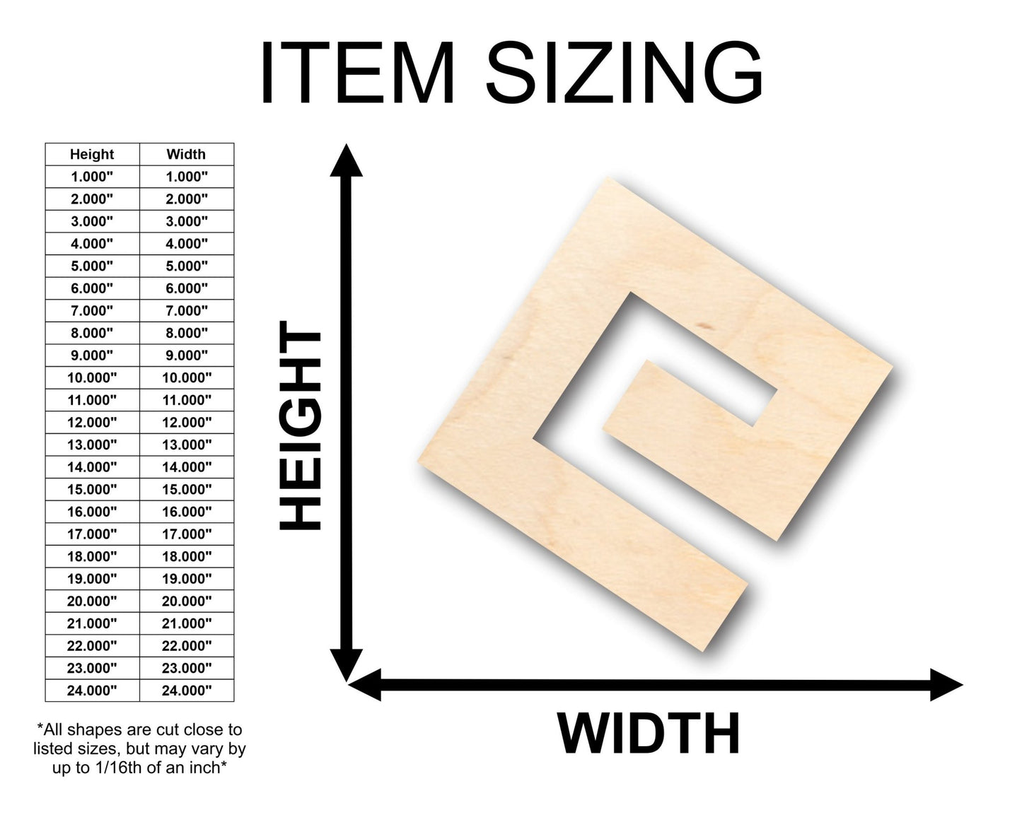 Unfinished Wood Greek Key Symbol Shape - Craft - up to 46" DIY - NameSigns.com