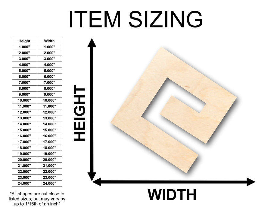 Unfinished Wood Greek Key Symbol Shape - Craft - up to 46" DIY - NameSigns.com