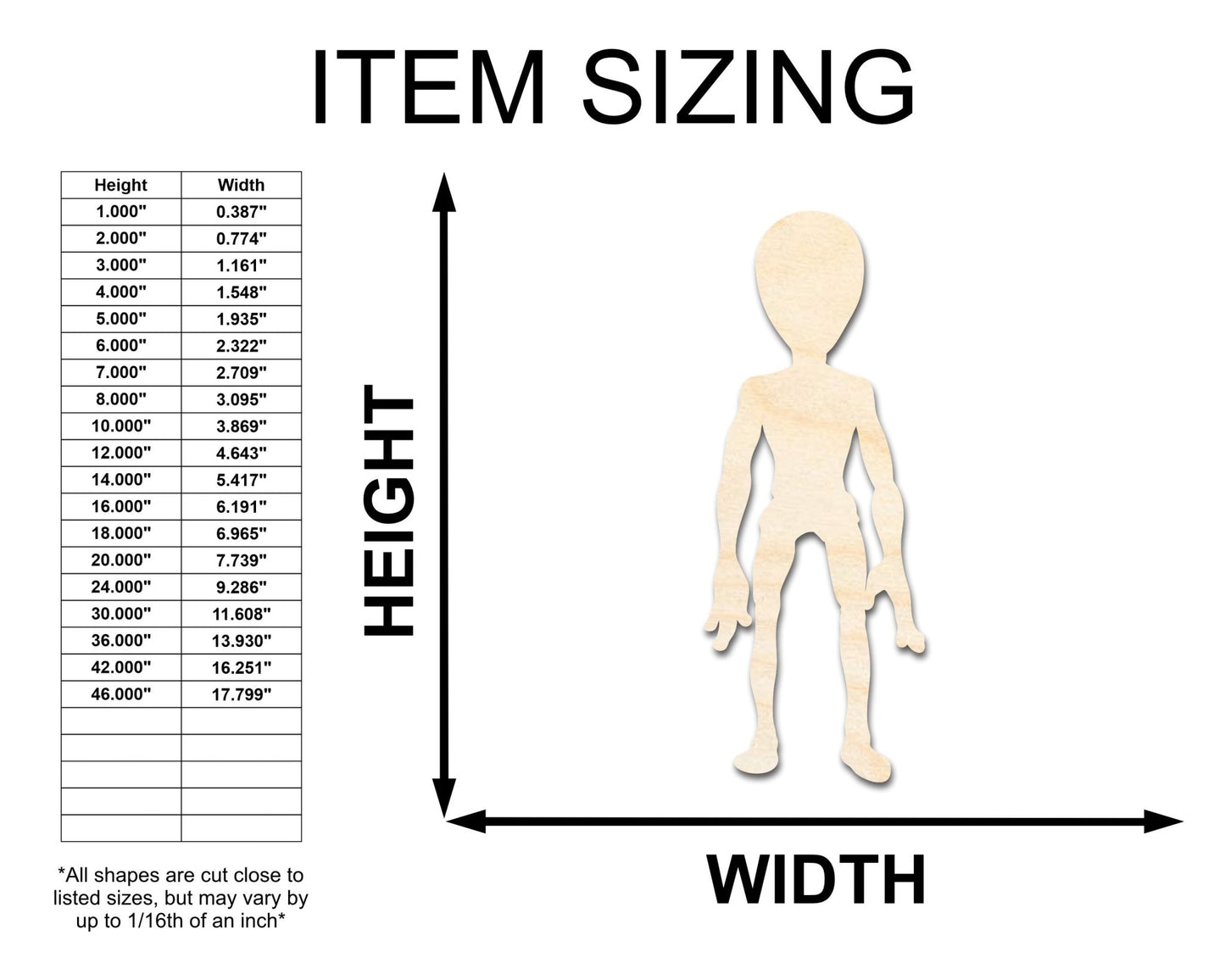 Unfinished Wood Grey Alien Shape - Craft - up to 46" - NameSigns.com