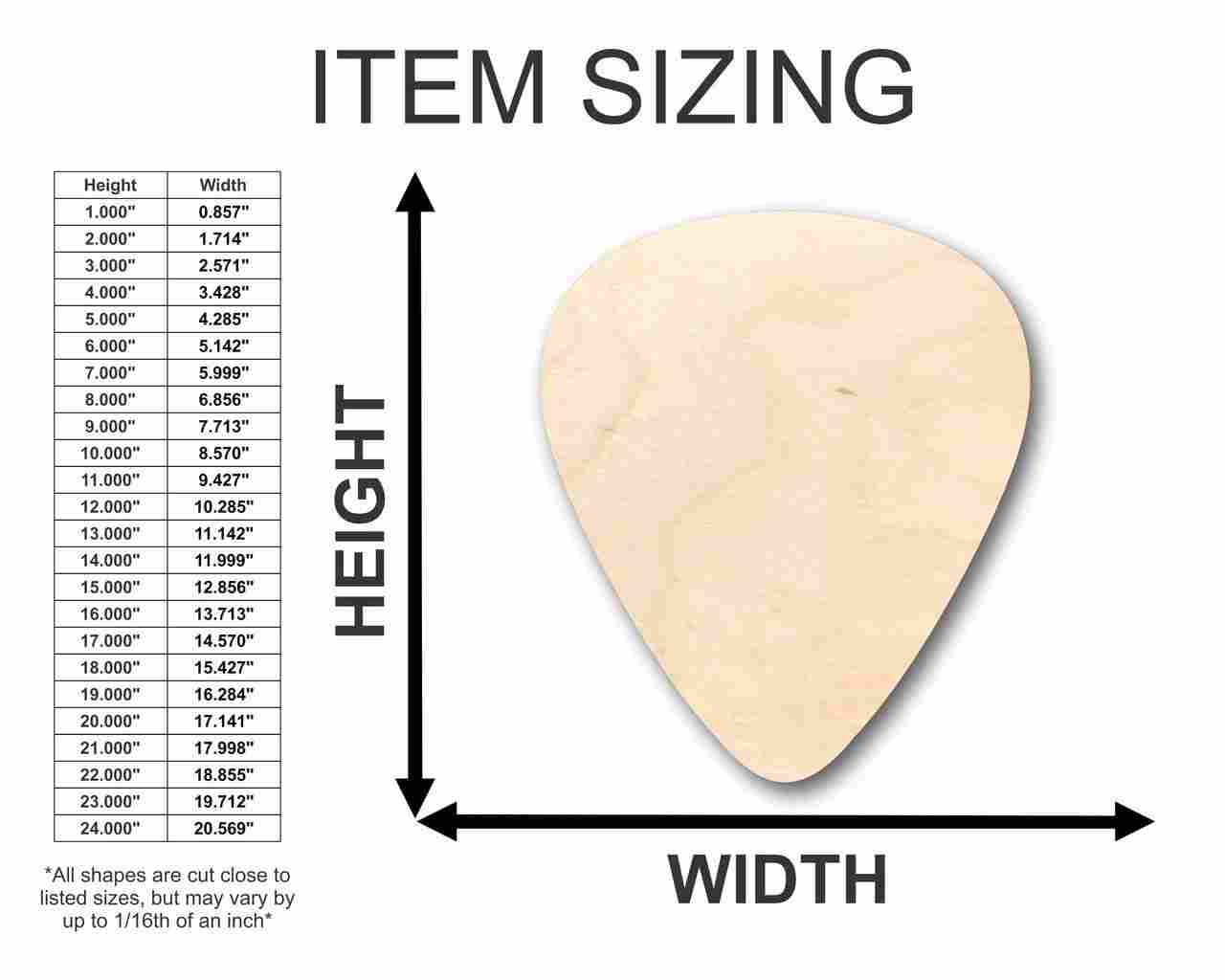 Unfinished Wood Guitar Pick Shape - Music - Craft - up to 46" DIY - NameSigns.com