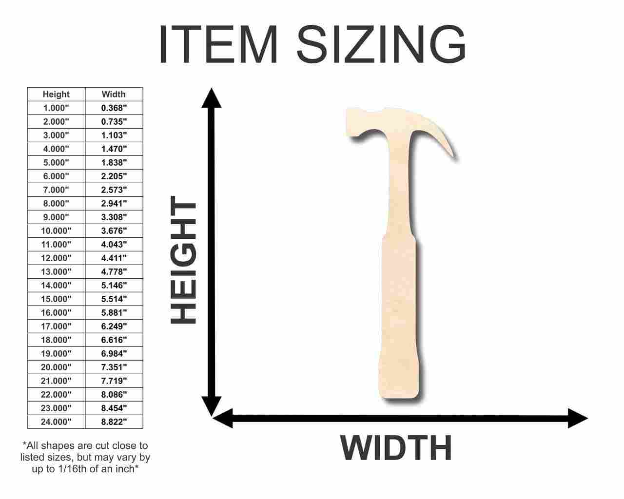Unfinished Wood Hammer Shape - Tool - Craft - up to 46" DIY - NameSigns.com