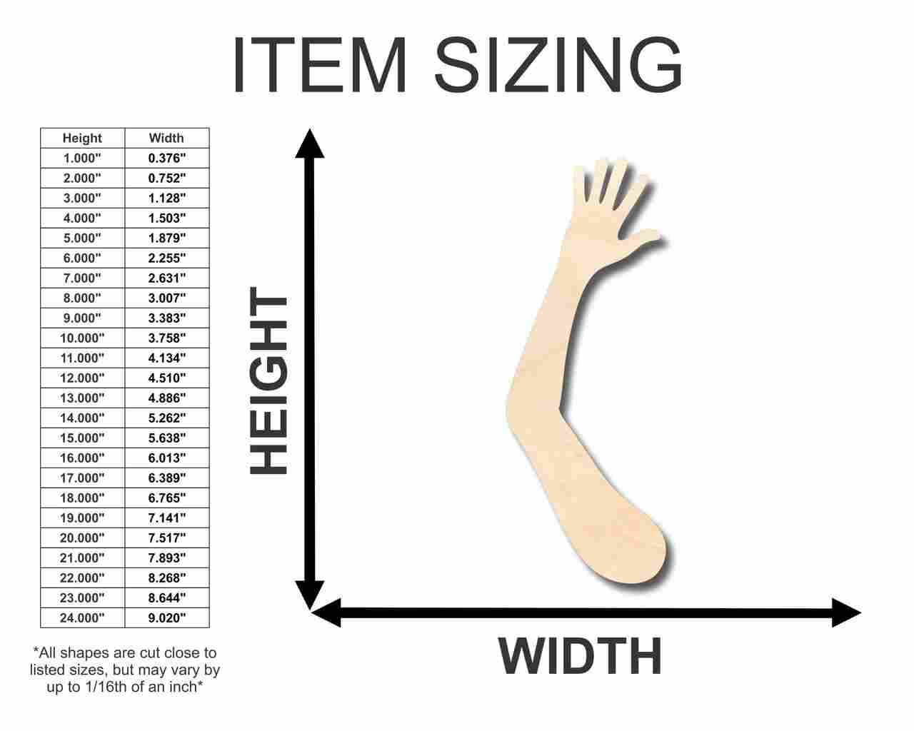 Unfinished Wood Hand and Arm Shape - Craft - up to 46" DIY - NameSigns.com