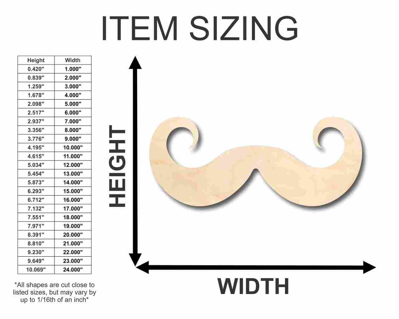 Unfinished Wood Handlebar Mustache Shape - Craft - up to 46" DIY - NameSigns.com