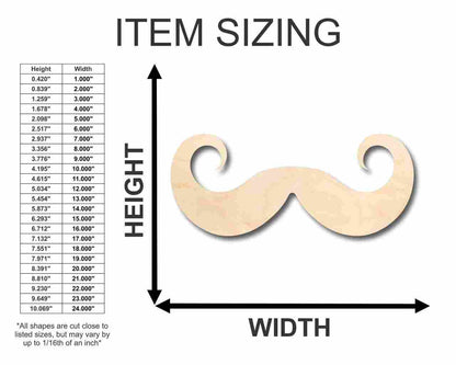 Unfinished Wood Handlebar Mustache Shape - Craft - up to 46" DIY - NameSigns.com