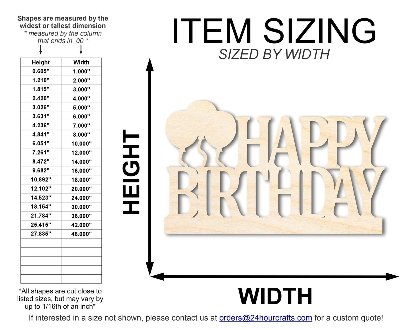 Unfinished Wood Happy Birthday Shape | DIY Craft Cutout | up to 46" DIY - NameSigns.com