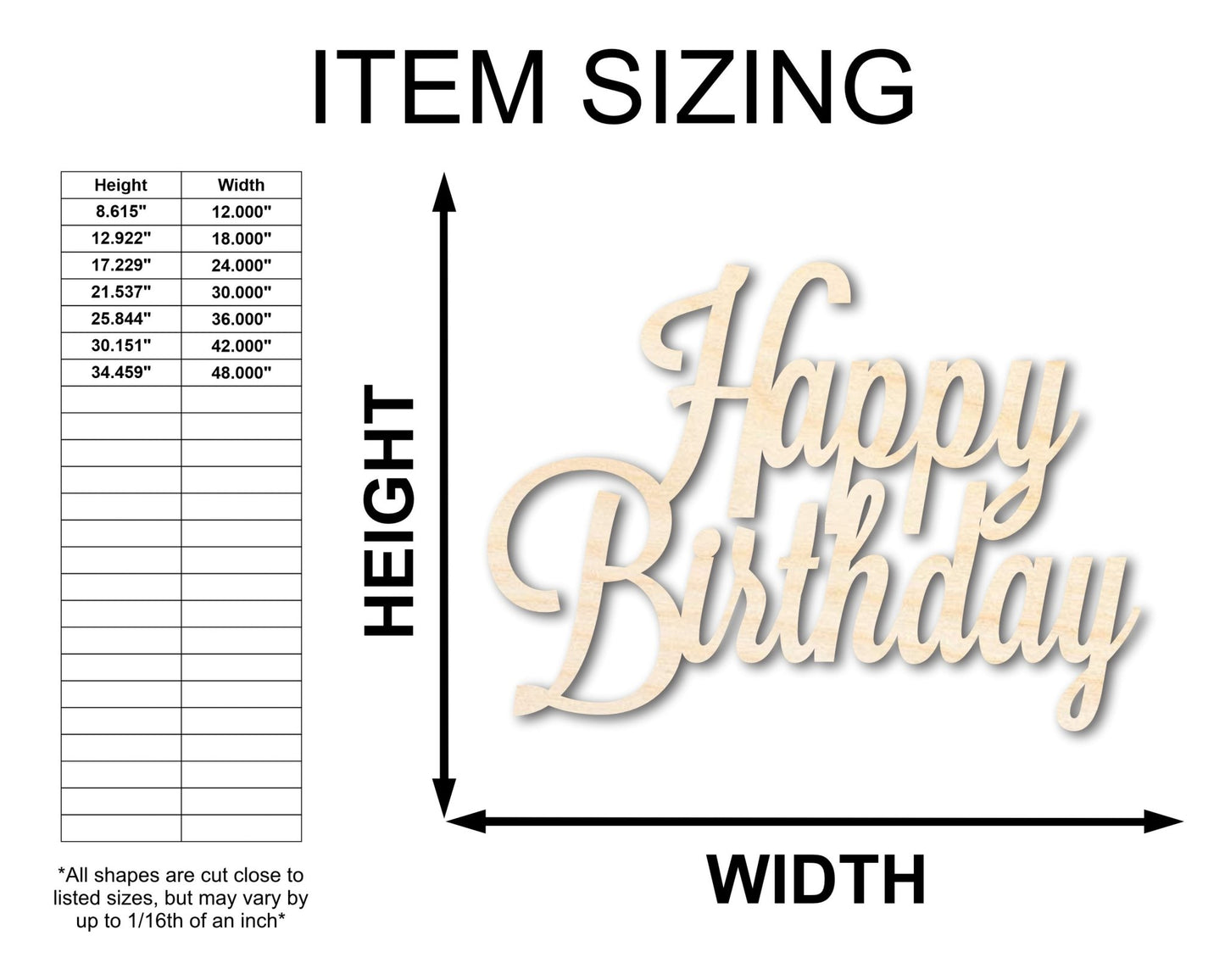 Unfinished Wood Happy Birthday Shape - Word Craft - up to 46" - NameSigns.com