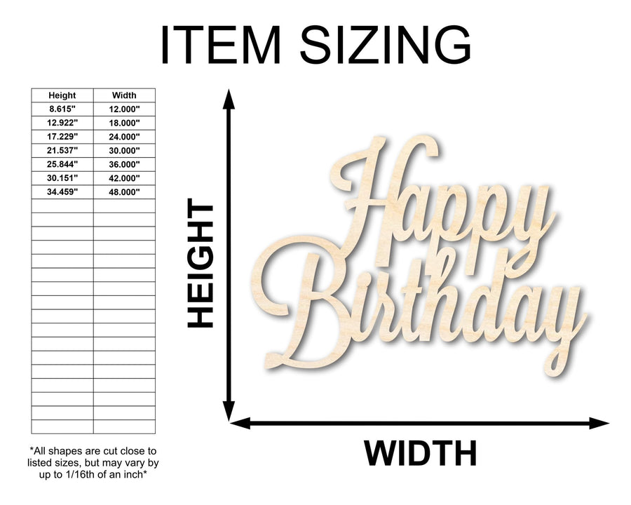 Unfinished Wood Happy Birthday Shape - Word Craft - up to 46" - NameSigns.com