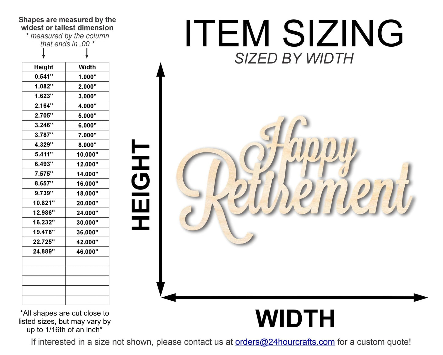 Unfinished Wood Happy Retirement Shape | DIY Craft Cutout | up to 46" DIY - NameSigns.com