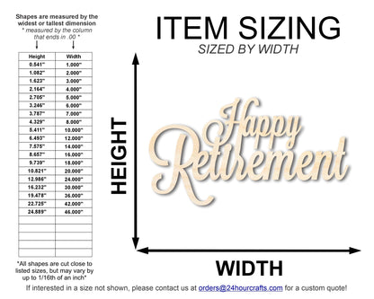 Unfinished Wood Happy Retirement Shape | DIY Craft Cutout | up to 46" DIY - NameSigns.com