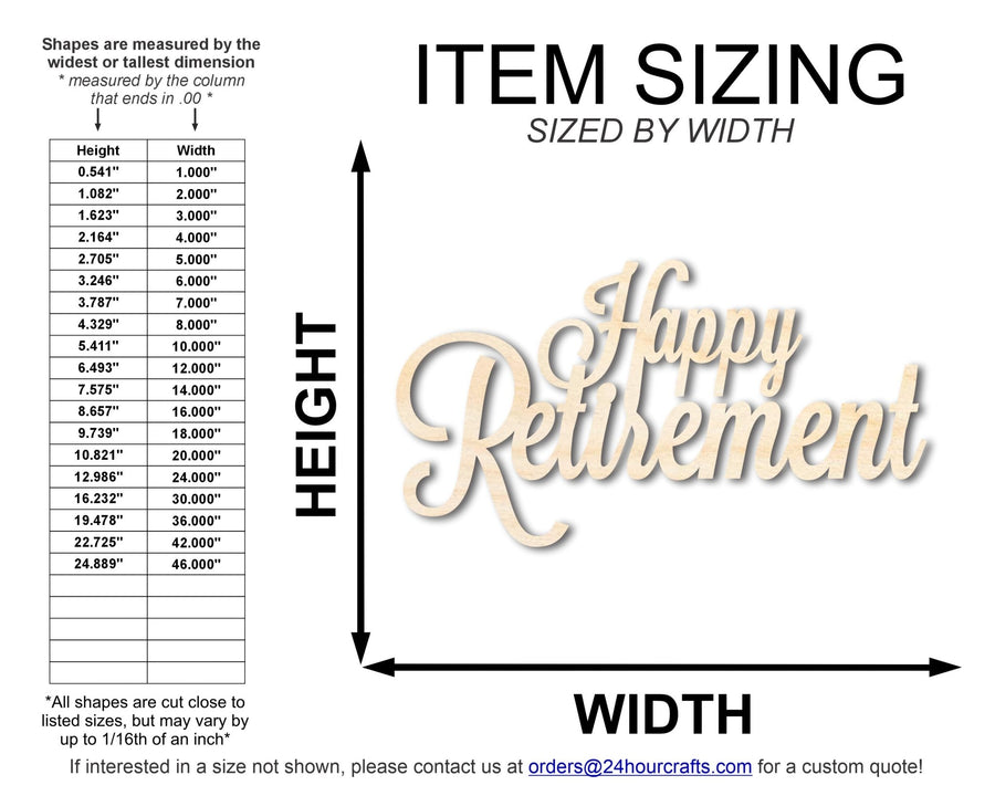 Unfinished Wood Happy Retirement Shape | DIY Craft Cutout | up to 46" DIY - NameSigns.com