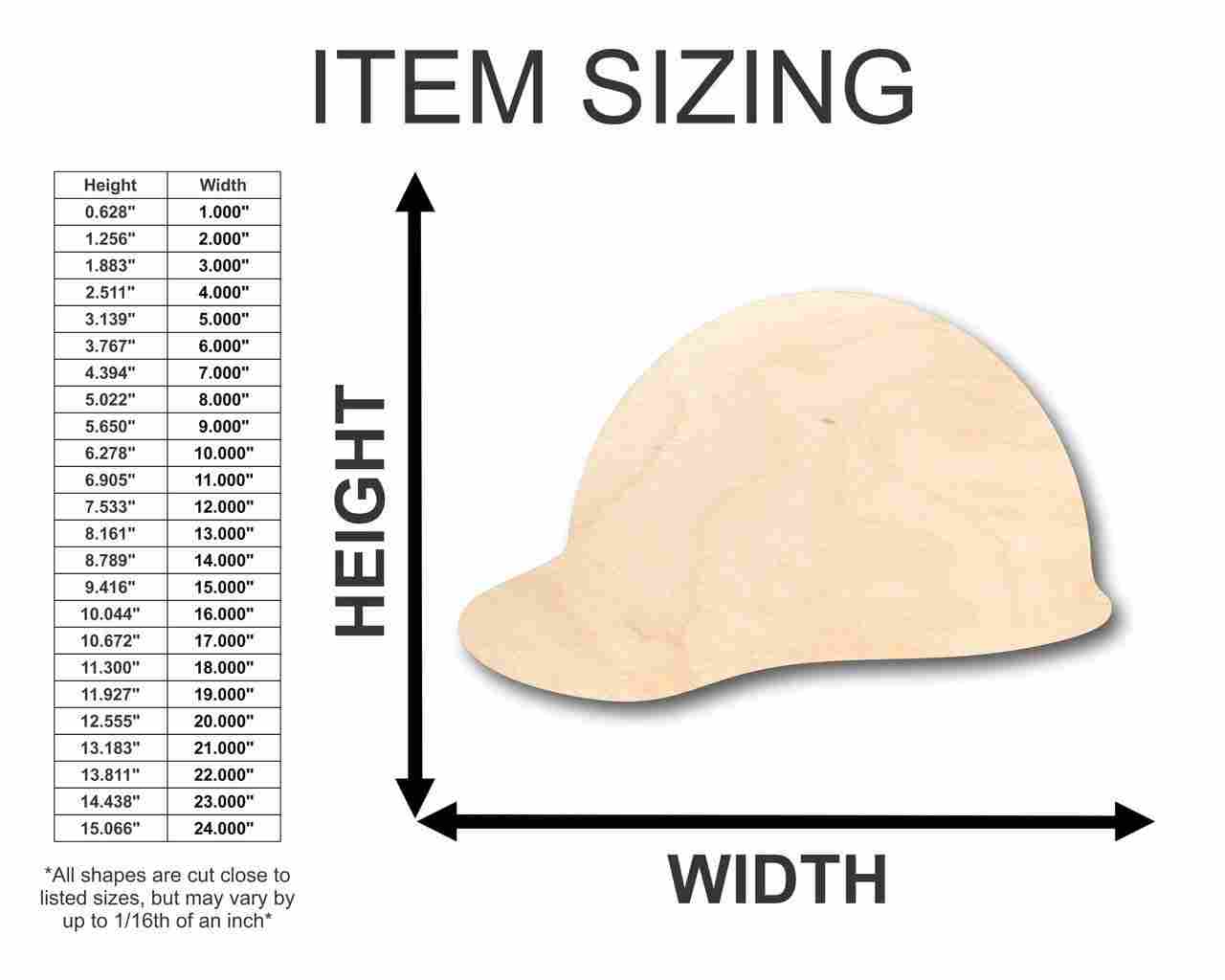 Unfinished Wood Hard Hat Shape - Construction - Tool - Craft - up to 46" DIY - NameSigns.com