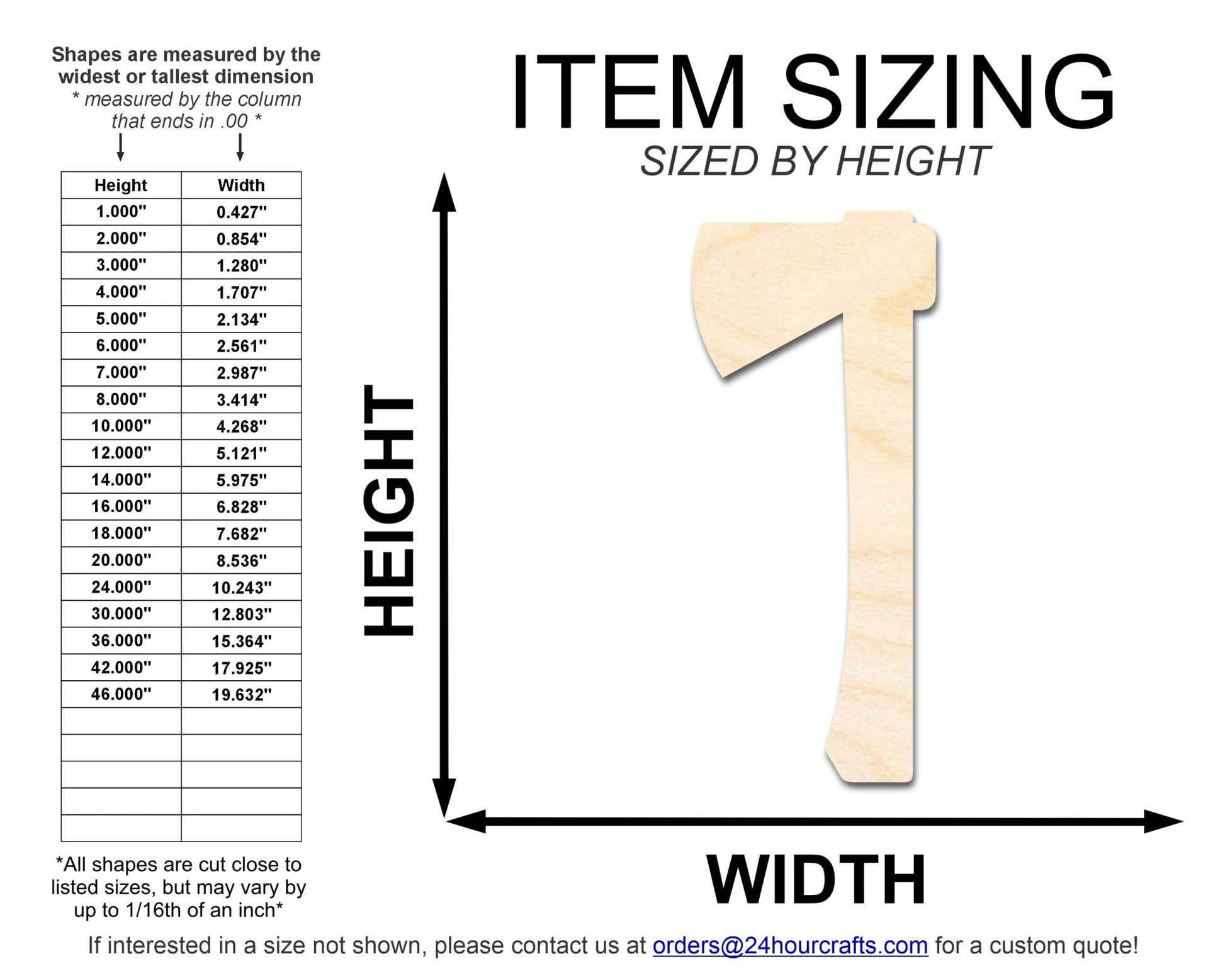 Unfinished Wood Hatchet Axe Shape | DIY Lumberjack Craft | Up to 36" - NameSigns.com