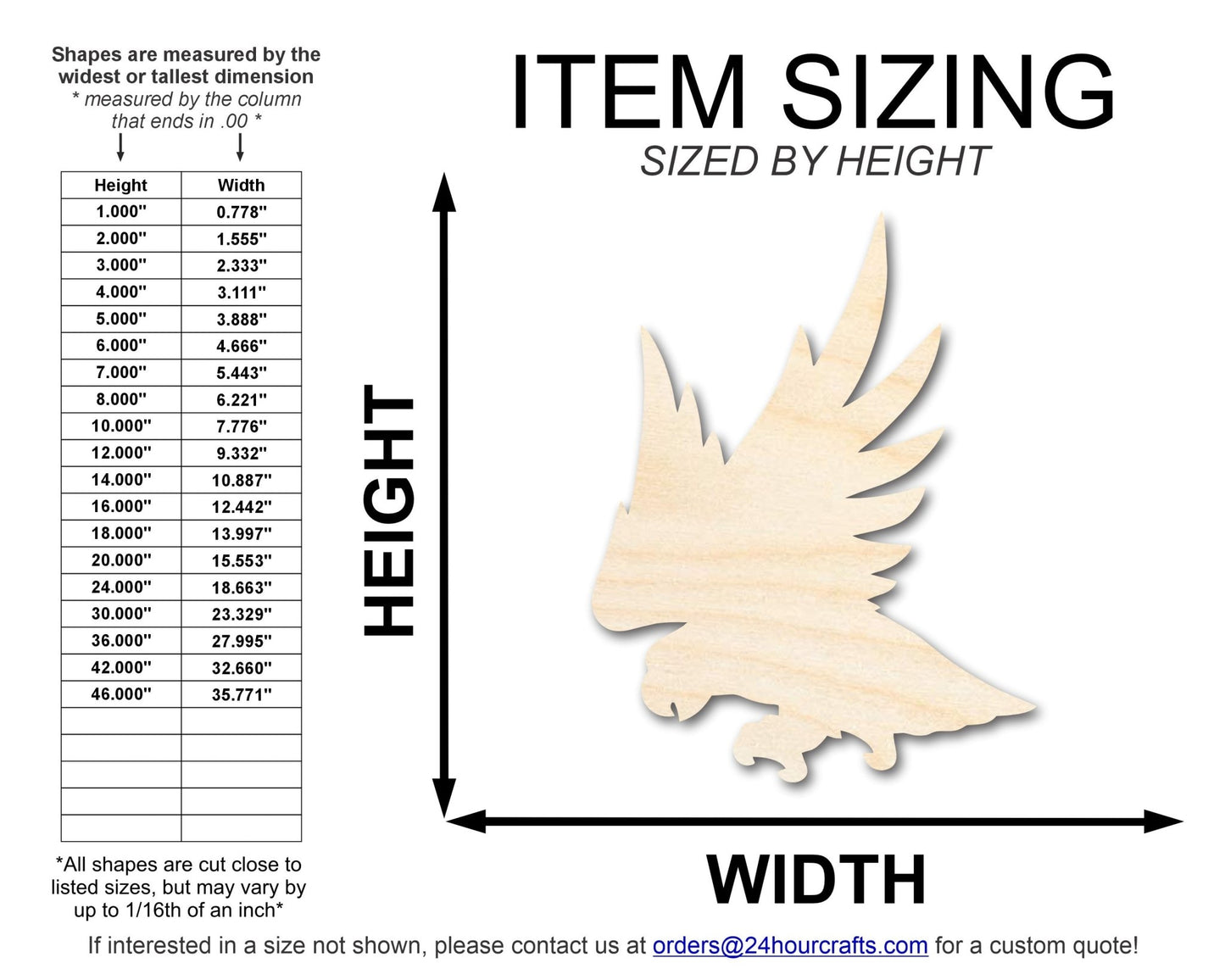Unfinished Wood Hawk Mascot Shape | DIY Craft Cutout | up to 46" DIY - NameSigns.com