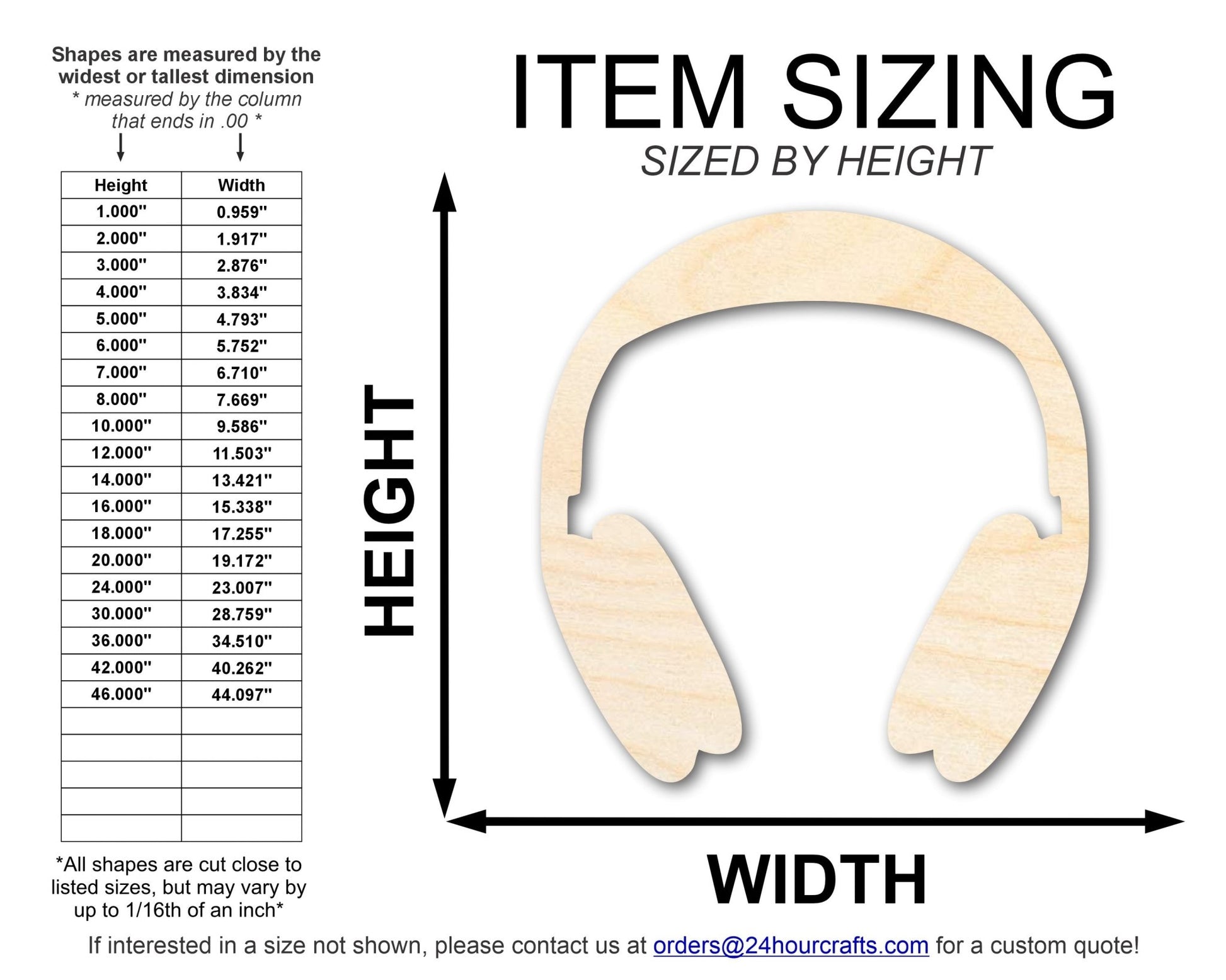 Unfinished Wood Headphones Shape | DIY Craft Cutout | up to 46" DIY - NameSigns.com