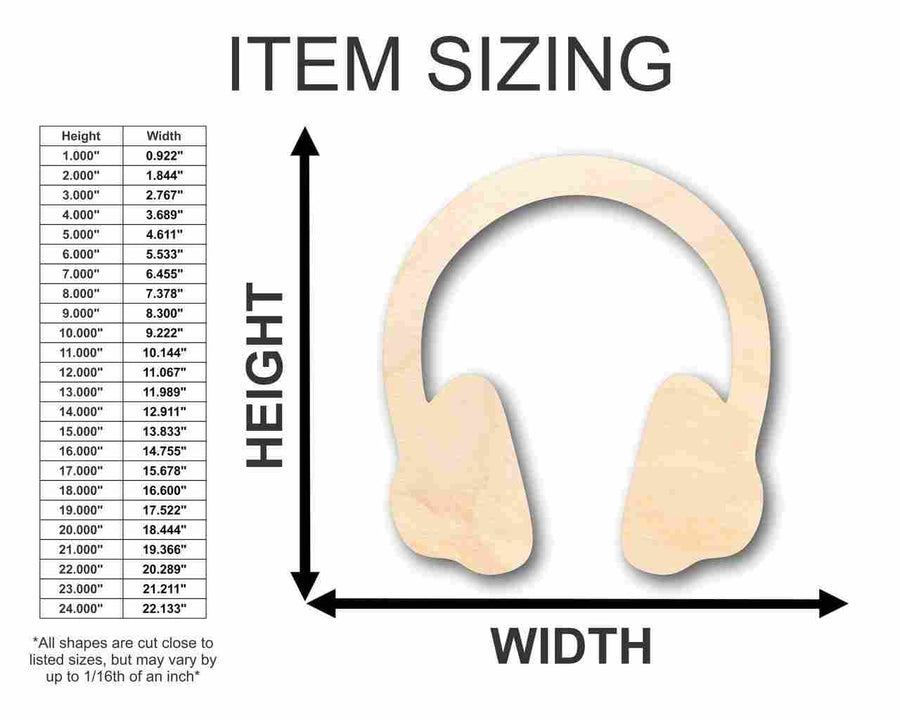 Unfinished Wood Headphones Shape - Music - Craft - up to 46" DIY - NameSigns.com