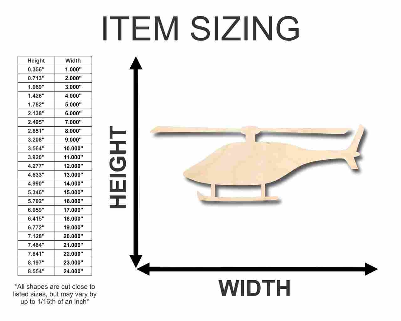 Unfinished Wood Helicopter Shape - Military - News - Craft - up to 46" DIY - NameSigns.com