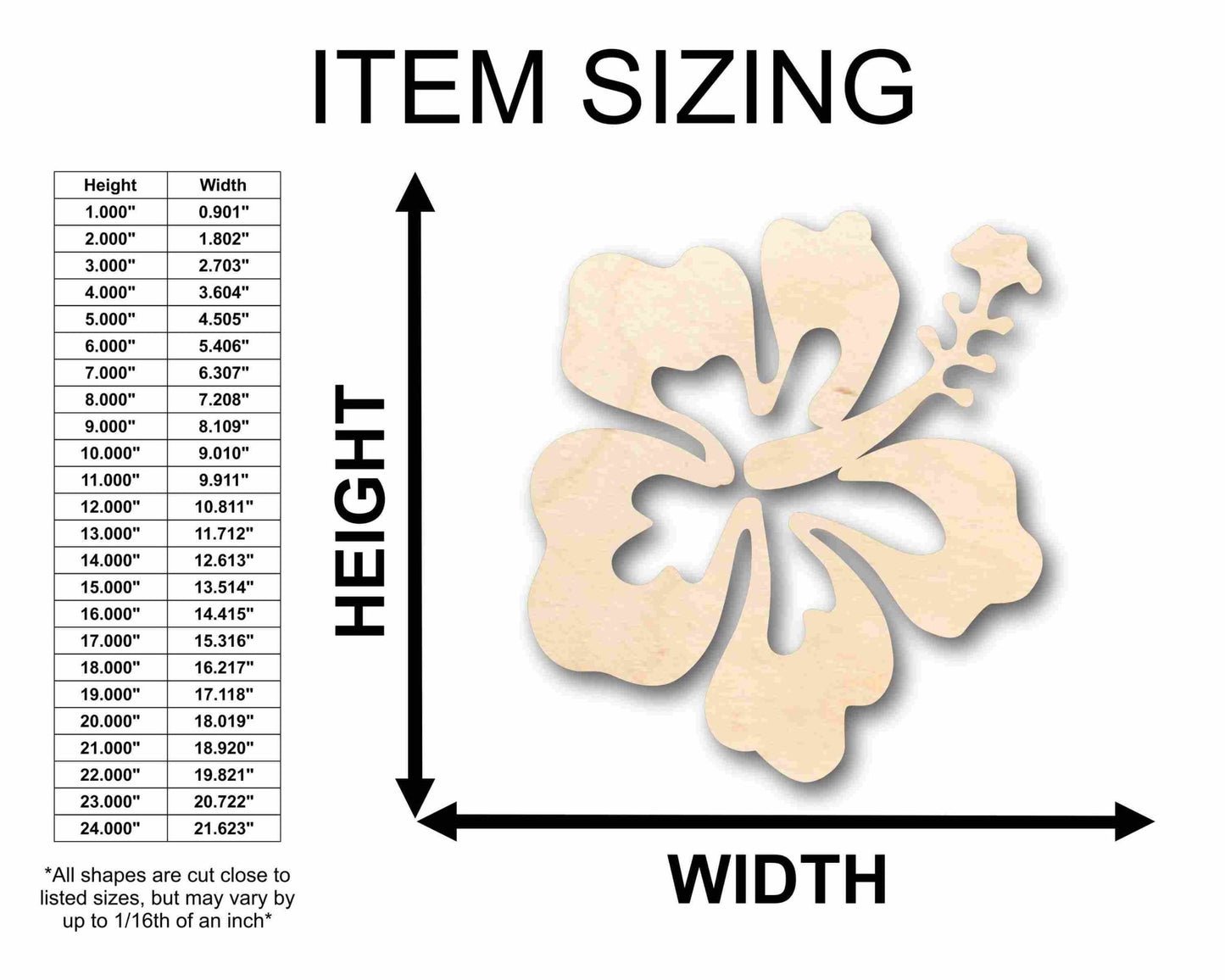Unfinished Wood Hibiscus Flower Silhouette - Craft - up to 46" DIY - NameSigns.com