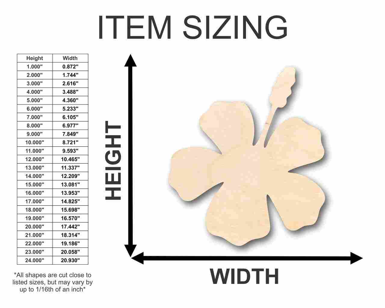 Unfinished Wood Hibiscus Shape - Spring - Flower - Craft - up to 46" DIY - NameSigns.com