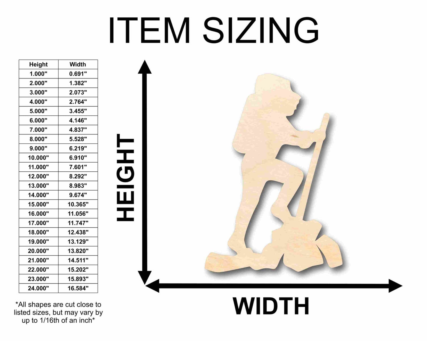 Unfinished Wood Hiker Silhouette - Craft - up to 46" DIY - NameSigns.com