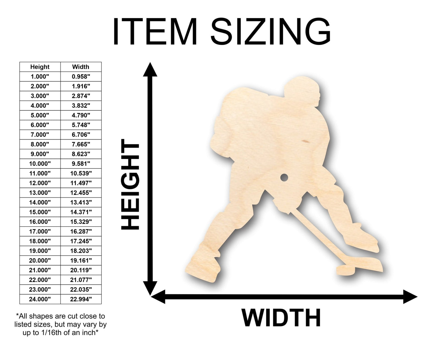 Unfinished Wood Hockey Player Shape - Craft - up to 46" DIY - NameSigns.com